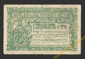 SUBIRATS (Barcelona)) 50 cèntims 16 de maig del 1937 