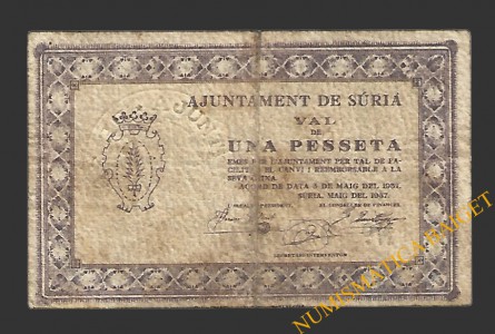 SÚRIA (Barcelona)) 1 pesseta 3 de maig del 1937 