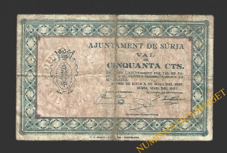 SÚRIA (Barcelona)) 50 cèntims 3 de maig del 1937 