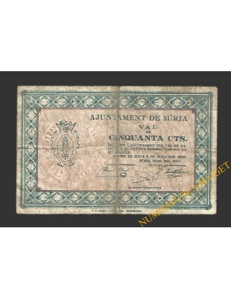 SÚRIA (Barcelona)) 50 cèntims 3 de maig del 1937 