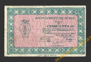 SÚRIA (Barcelona) 50 cèntims 3 de maig del 1937 