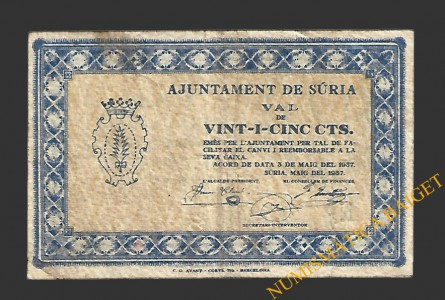 SÚRIA (Barcelona) 25 cèntims 3 de maig del 1937 
