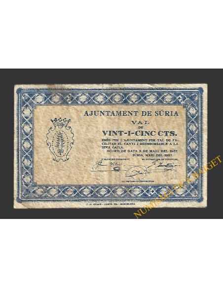 SÚRIA (Barcelona) 25 cèntims 3 de maig del 1937 