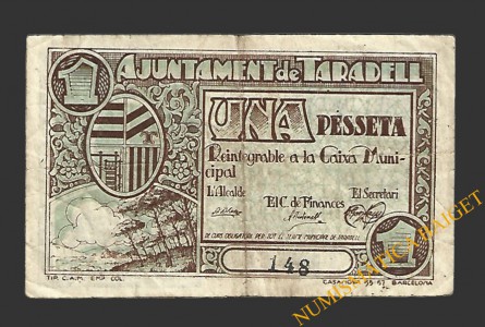 TARADELL (Barcelona) 1 pesseta 1937 