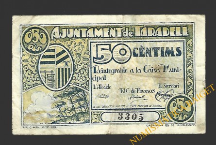 TARADELL (Barcelona) 50 cèntims 1937 