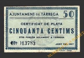 TÀRREGA (Lleida) 50 cèntims juny del 1937 
