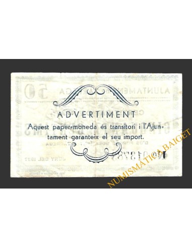 TÀRREGA (Lleida) 50 cèntims juny del 1937 