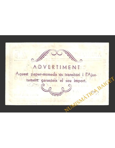 TÀRREGA (Lleida) 25 cèntims juny del 1937 