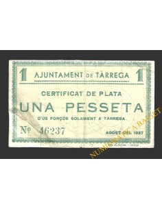TÀRREGA (Lleida) 1 pesseta agost del 1937 