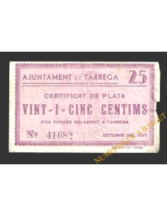 TÀRREGA (Lleida) 25 cèntims octubre del 1937 
