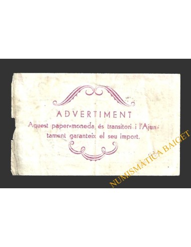 TÀRREGA (Lleida) 25 cèntims octubre del 1937 