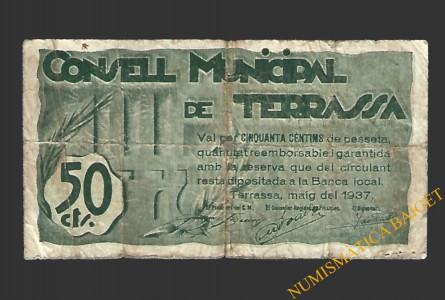 TERRASSA (Barcelona) 50 cèntims maig del 1937 
