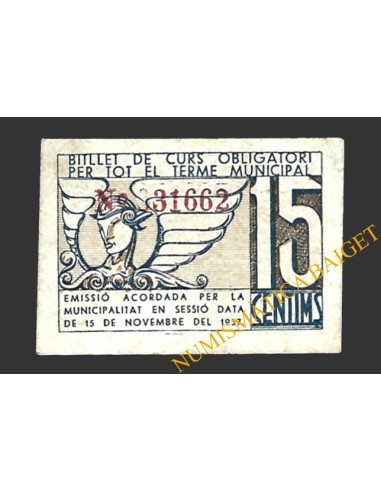 TERRASSA (Barcelona) 15 cèntims novembre del 1937 