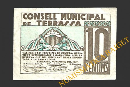 TERRASSA (Barcelona) 10 cèntims novembre del 1937 