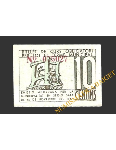 TERRASSA (Barcelona) 10 cèntims novembre del 1937 