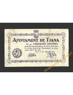 TIANA (Barcelona) 50 cèntims 1 de maig del 1937 