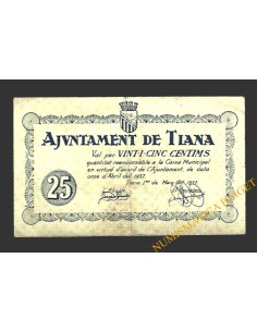TIANA (Barcelona) 25 cèntims 1 de maig del 1937 