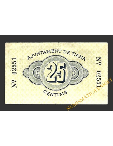 TIANA (Barcelona) 25 cèntims 1 de maig del 1937 