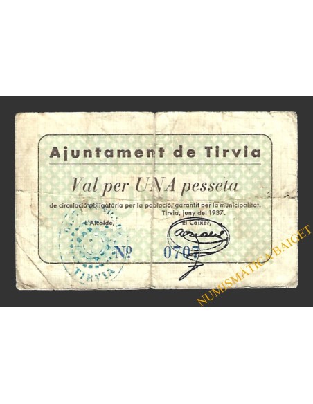 TÍRVIA (Lleida) 1 pesseta juny del 1937 