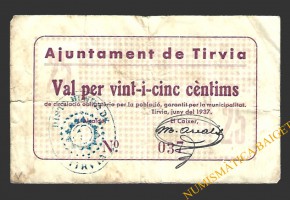 TÍRVIA (Lleida) 25 cèntims juny del 1937 