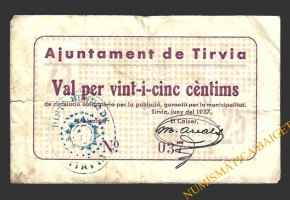 TÍRVIA (Lleida) 25 cèntims juny del 1937 