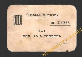 TIVISSA (Tarragona) 1 pesseta 1937 
