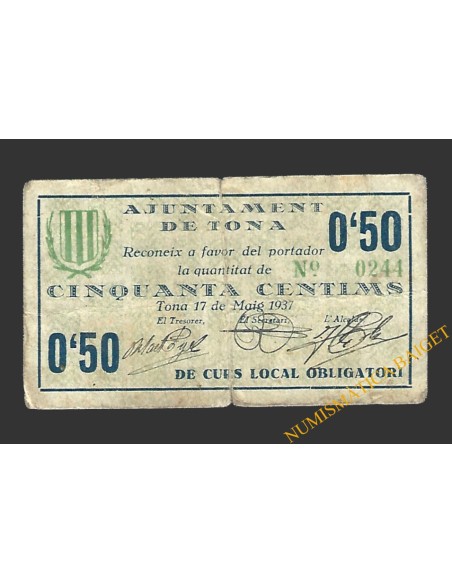 TONA (Barcelona) 50 cèntims 17 de maig del 1937 