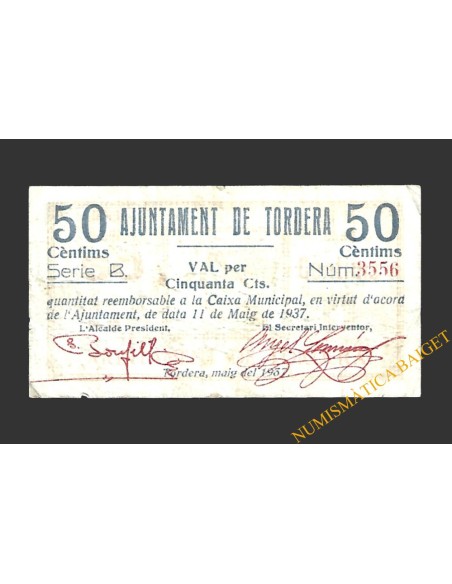 TORDERA (Barcelona) 50 cèntims 11 de maig del 1937  Serie B