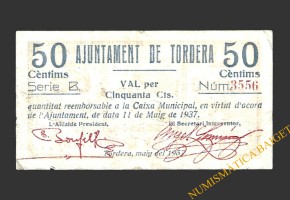 TORDERA (Barcelona) 50 cèntims 11 de maig del 1937  Serie B