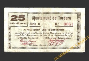 TORDERA (Barcelona) 25 cèntims 11 de maig del 1937 