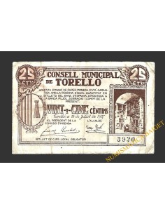 TORELLÓ (Barcelona) 25 cèntims 15 de juliol del 1937 