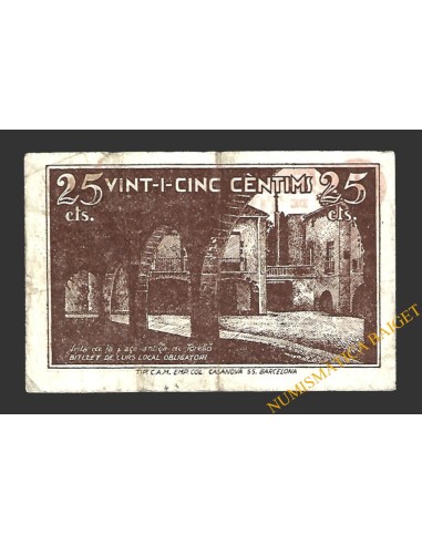 TORELLÓ (Barcelona) 25 cèntims 15 de juliol del 1937 