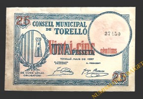 TORELLÓ (Barcelona) 25 cèntims maigl del 1937 