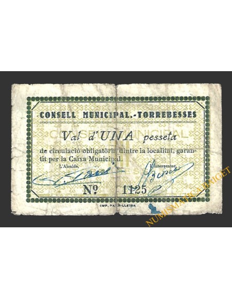 TORREBESSES (Lleida) 1 pesseta 1937 