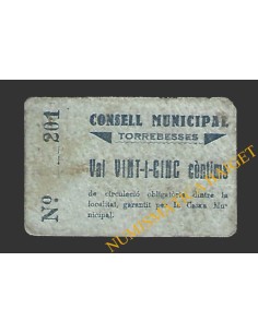 TORREBESSES (Lleida) 25 cèntims 1937 