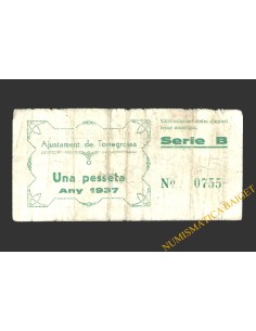 TORREGROSSA (Lleida) 1 pesseta juny  del 1937  2