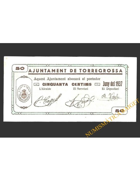 TORREGROSSA (Lleida) 50 cèntims juny  del 1937 
