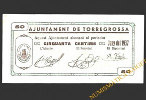 TORREGROSSA (Lleida) 50 cèntims juny  del 1937 