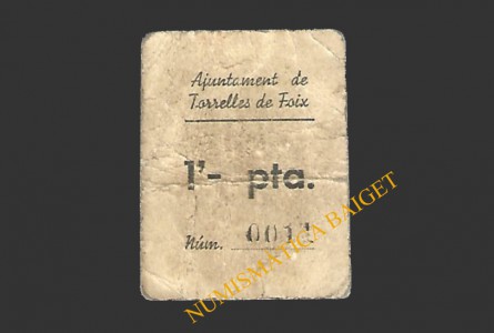 TORRELLES DE FOIX (Barcelona) 1 pesseta del 1937 