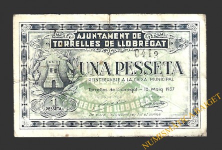 TORRELLES DE LLOBREGAT (Barcelona) 1 pesseta 10 maig del 1937 