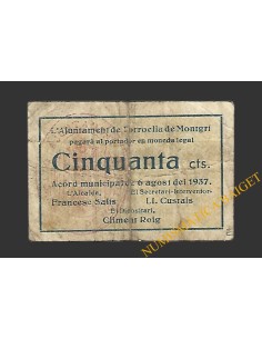 TORROELLA DE MONTGRÍ (Girona) 50 cèntims 6 d'agost del 1937 