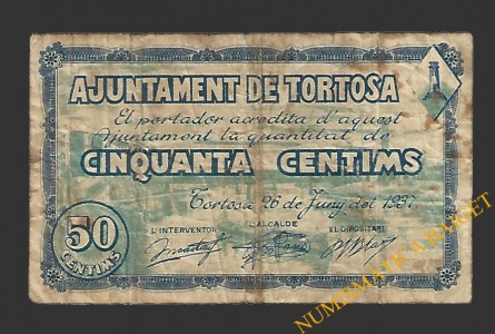 TORTOSA (Tarragona) 50 cèntims 20 de juny del 1937