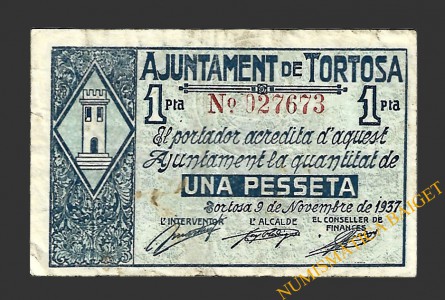 TORTOSA (Tarragona) 1 pesseta 9 de novembre del 1937