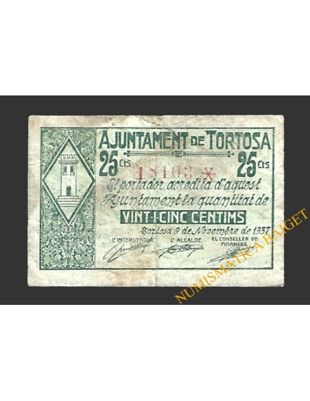 TORTOSA (Tarragona) 25 cèntims 9 de novembre del 1937
