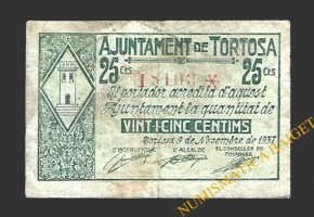 TORTOSA (Tarragona) 25 cèntims 9 de novembre del 1937