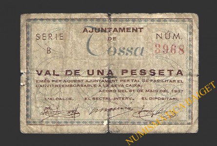 TOSSA (Girona) 1 pesseta 31 de maig del 1937