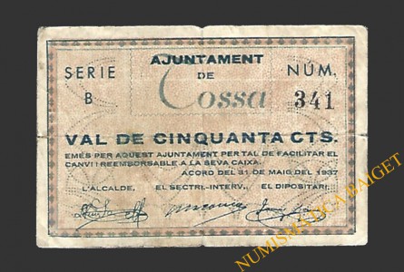 TOSSA (Girona) 50 cèntims 31 de maig del 1937