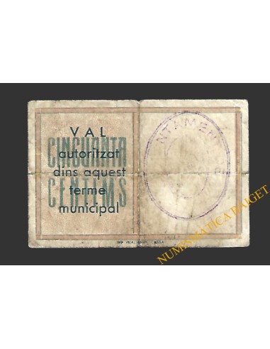 TOSSA (Girona) 50 cèntims 31 de maig del 1937