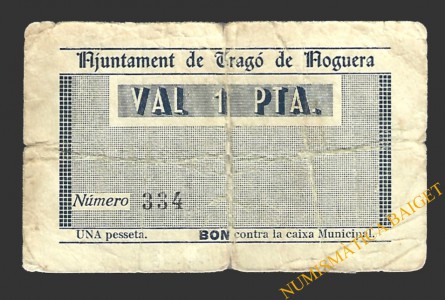TRAGÓ DE NOGUERA (Lleida) 1 pesseta 1937