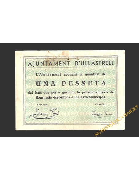 ULLASTRELL (Barcelona) 1 pesseta 15 de maig del 1937 